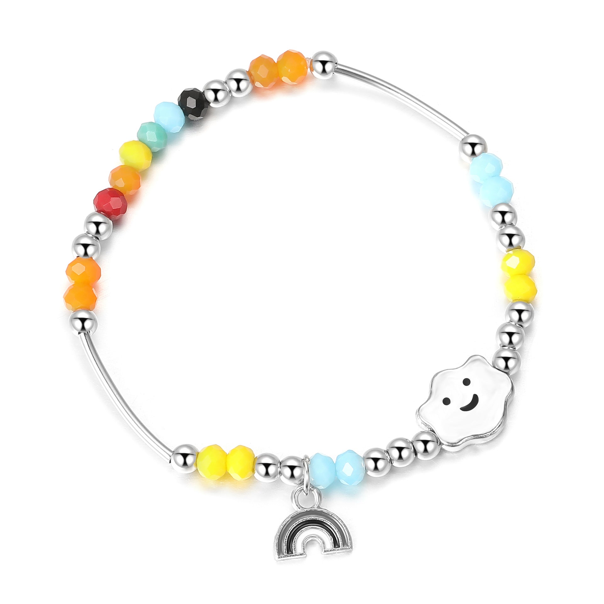Wholesale Rainbow Smiley Bear Heart Beaded Bracelet